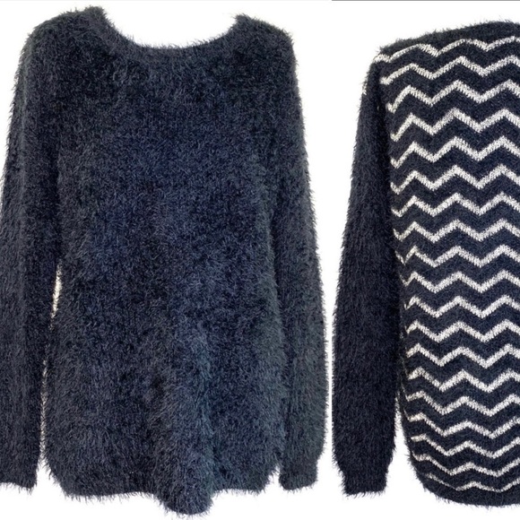 PHILOSOPHY Navy Textured Eyelash Chevron Sweater Large - Picture 1 of 6